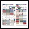 December 2023 Functional Monthly Bundle, 5 page sticker kit, holiday themed red, green, blue and beige color palette.