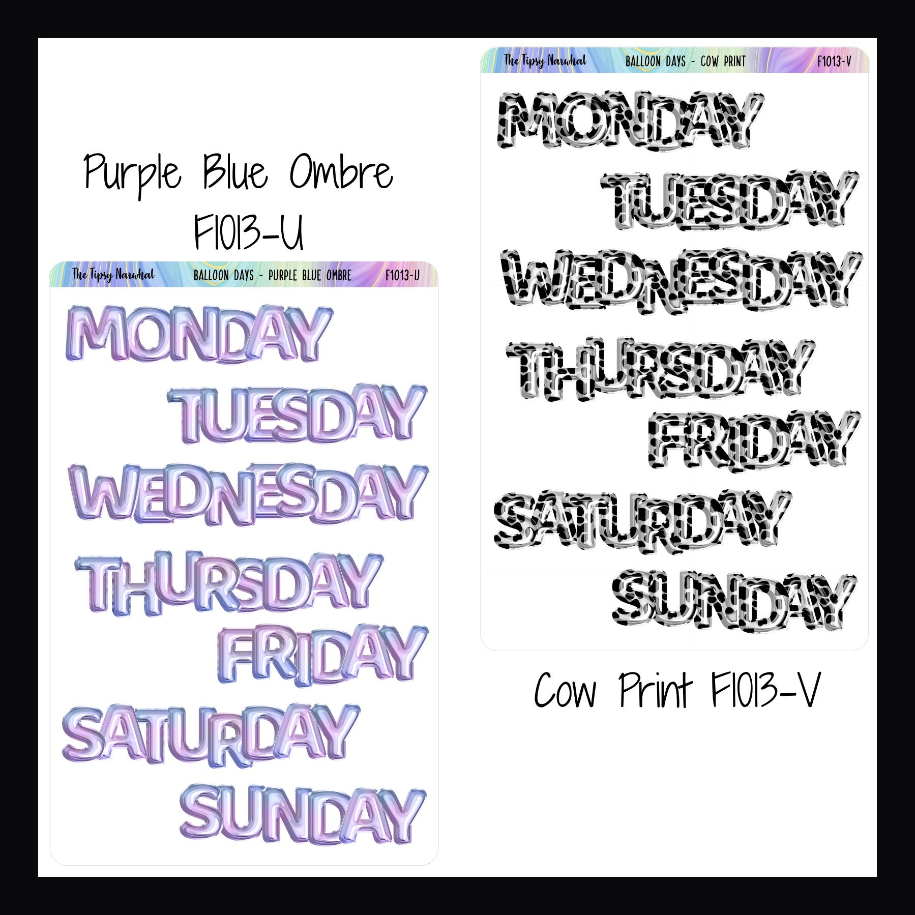 Large Daily Balloon Headers in Purple Blue Ombre and Cow Print