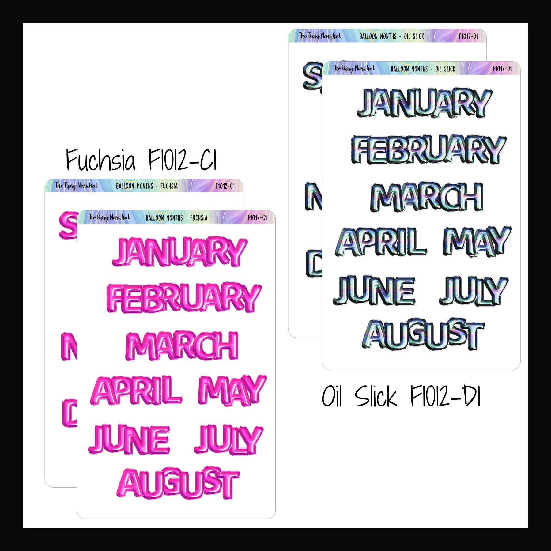 Large Monthly Balloon Headers in Fuchsia and Oil Slick.