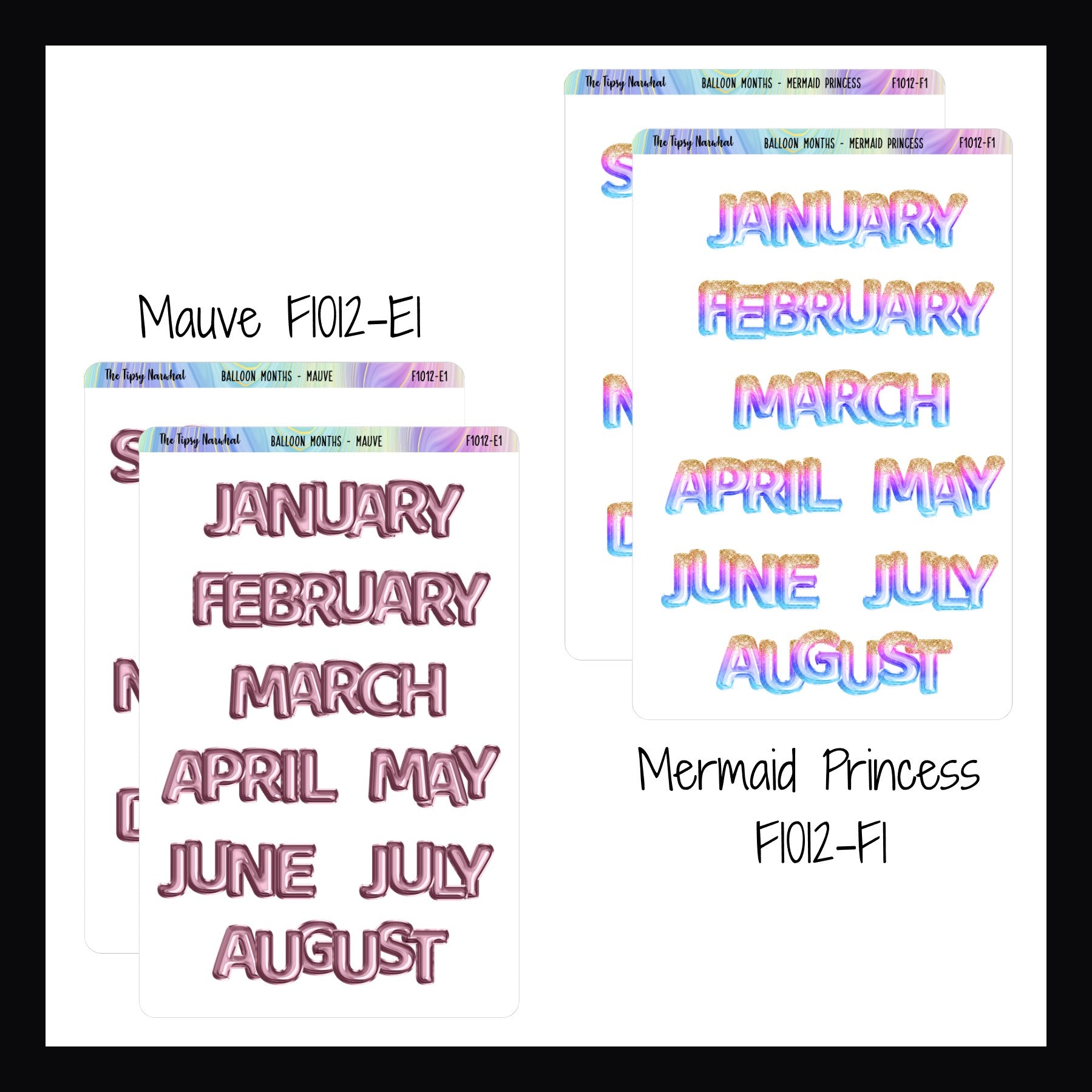 Large Monthly Balloon Headers in Mauve and Mermaid Princess