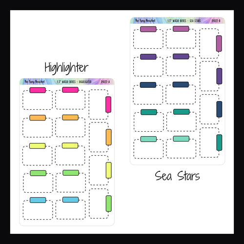 Functional Stickers - 1.5 inch washi boxes highlighter and sea stars variants shown