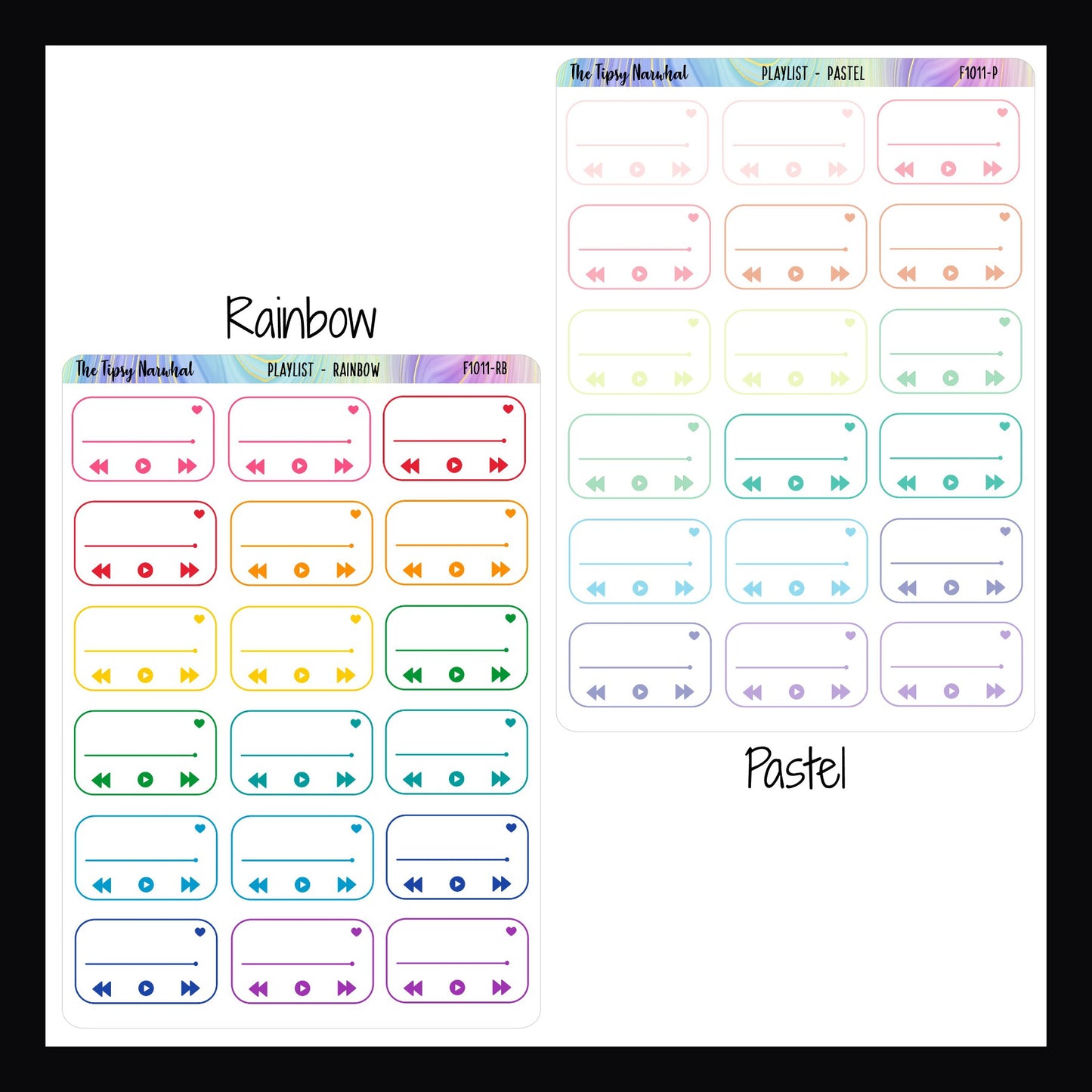 Digital Playlist Tracking Stickers in the Rainbow and Pastel color options.