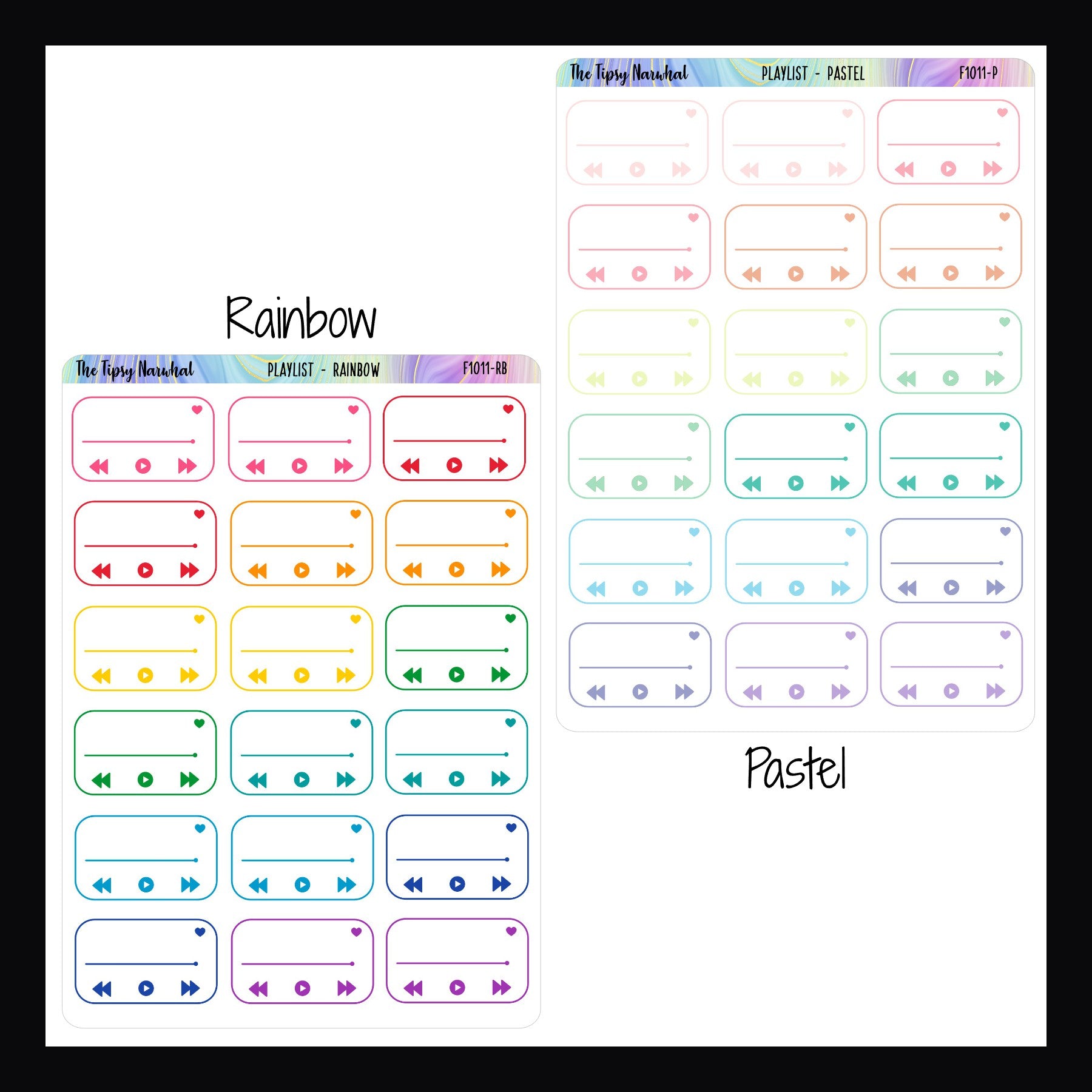 Digital Playlist Tracking Stickers in the Rainbow and Pastel color options.