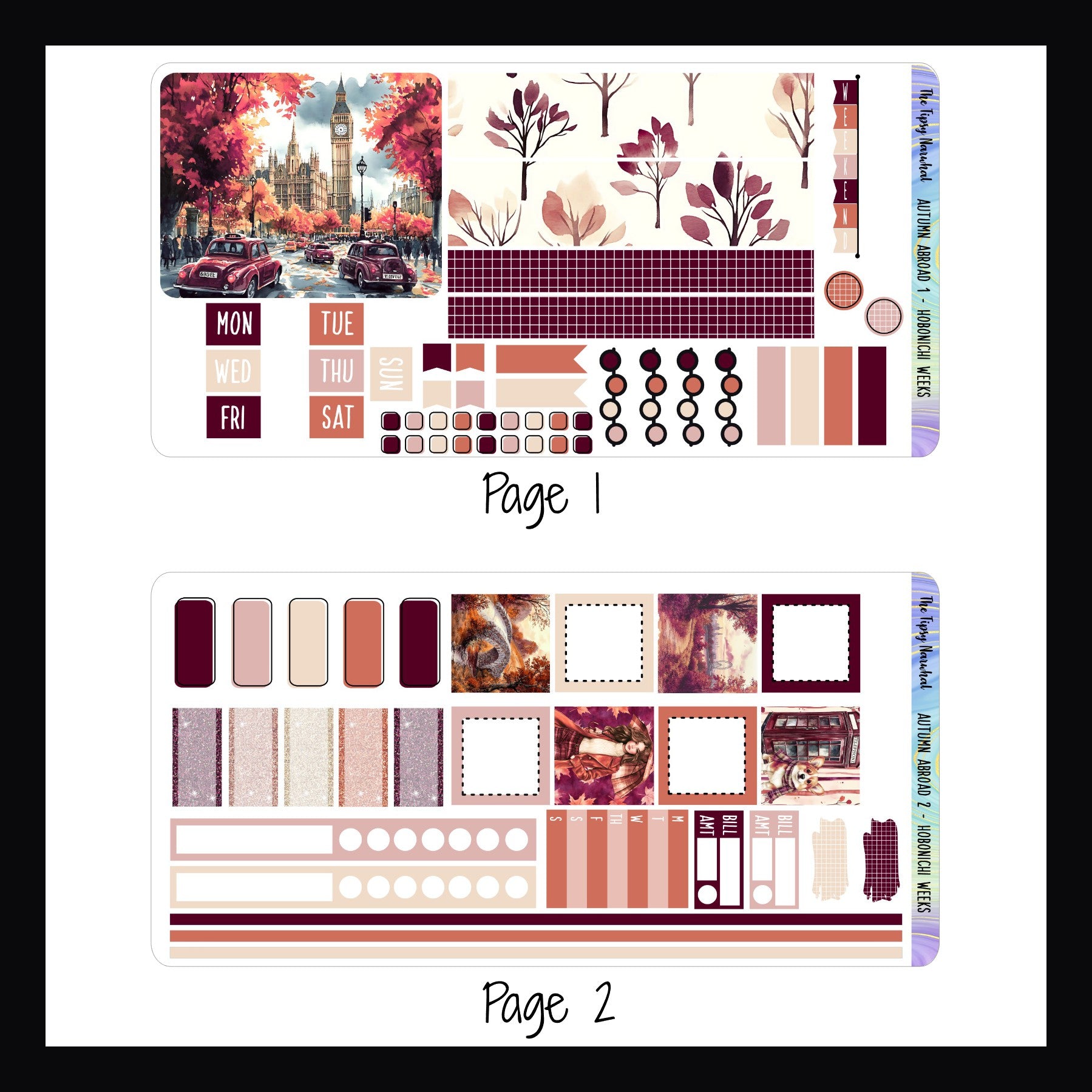 Autumn Abroad Hobonichi Weeks Kit pages 1 and 2 shown on a white background.