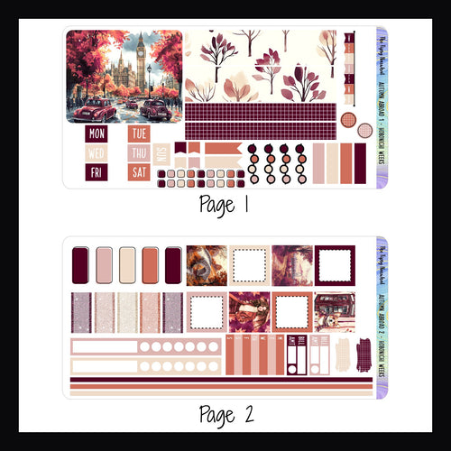 Autumn Abroad Hobonichi Weeks Kit pages 1 and 2 shown on a white background.