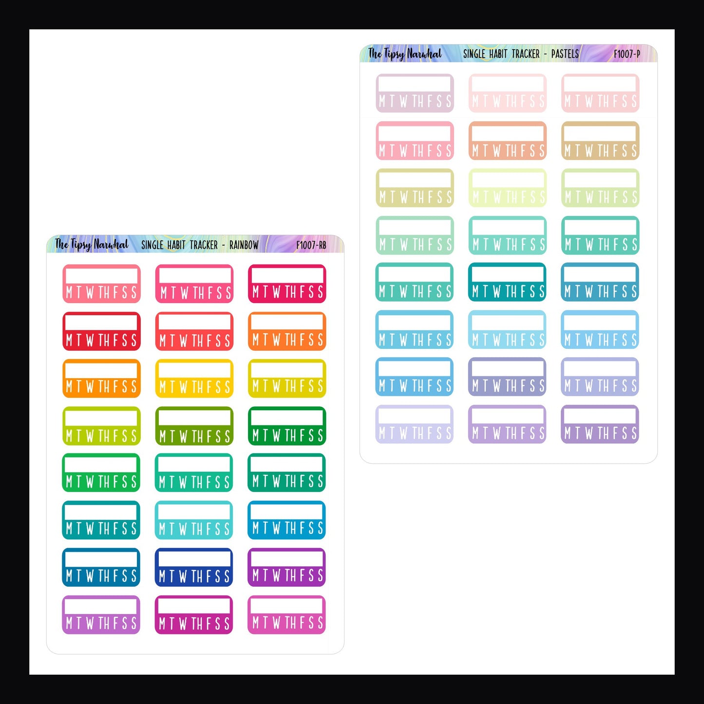 Rainbow Habit Tracking sticker sheet, Pastel habit tracking sticker sheet, 24 stickers each, single habit, 1 week, goal setting, planner stickers, journal stickers
