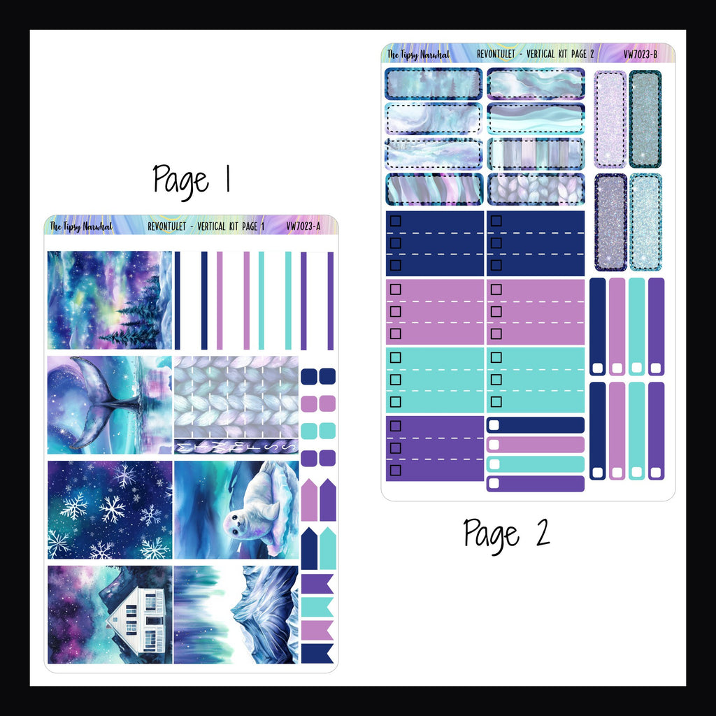 Revontulet Vertical Weekly Kit pages 1 and 2 shown on a white background.