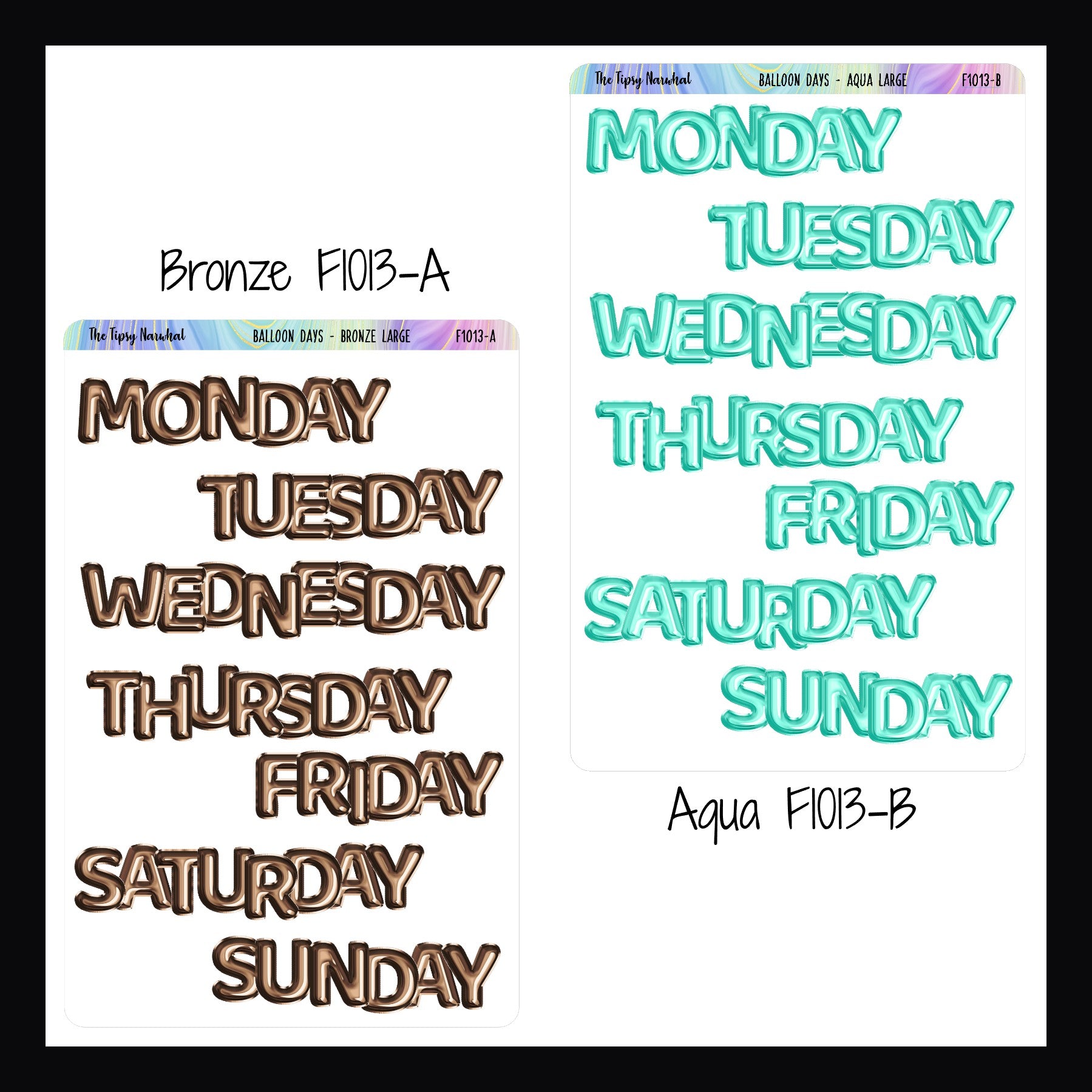 Large Daily Balloon Headers in Bronze and Aqua. 