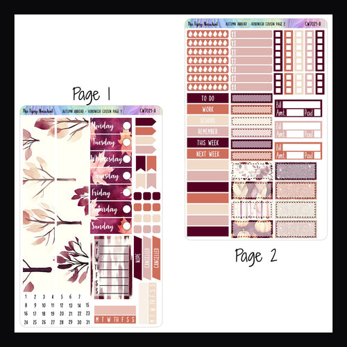 Autumn Abroad Hobonichi Cousin Kit pages 1 and 2 shown on a white background. 