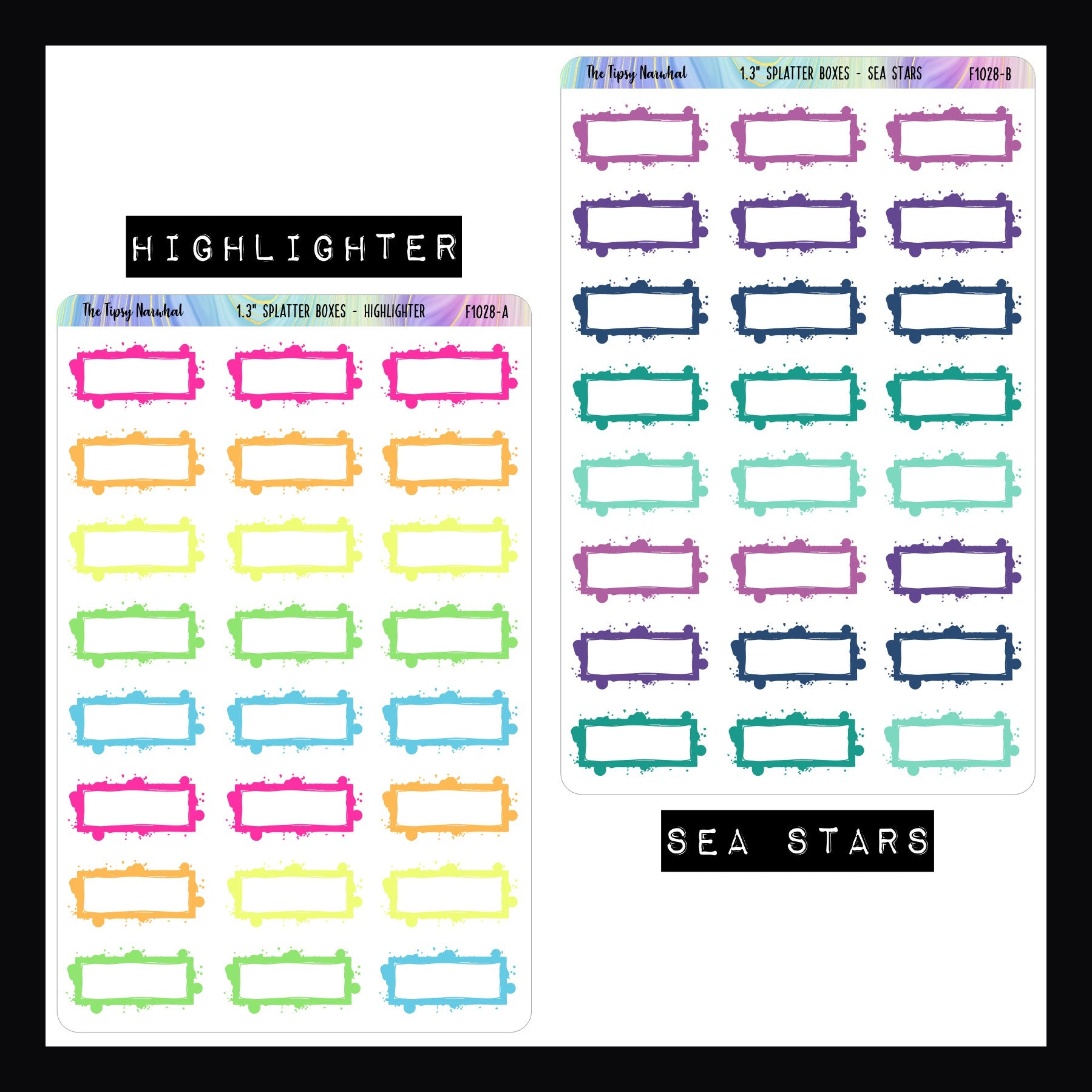 1.3 Inch Splatter Boxes - Functional Stickers