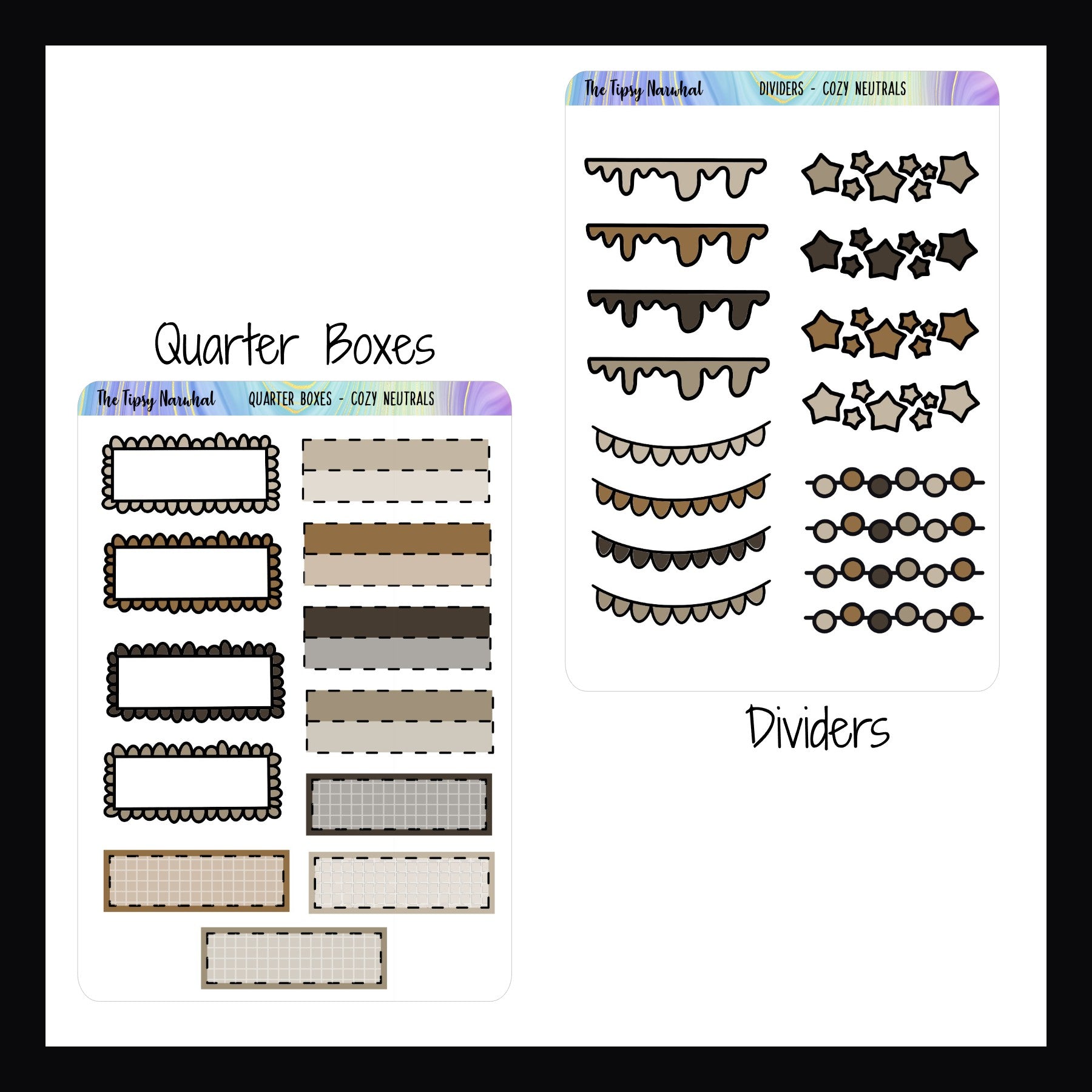 Cozy Neutrals Quarter Boxes and Divider sticker sheets. 