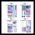 The Pastel Worlds Freestyle Minis pages 1-4.  Each of these 4 quarter sized sticker sheets feature a full sized decor boxes, functional boxes for appointments and your choice of either decorative elements or additional functional elements.