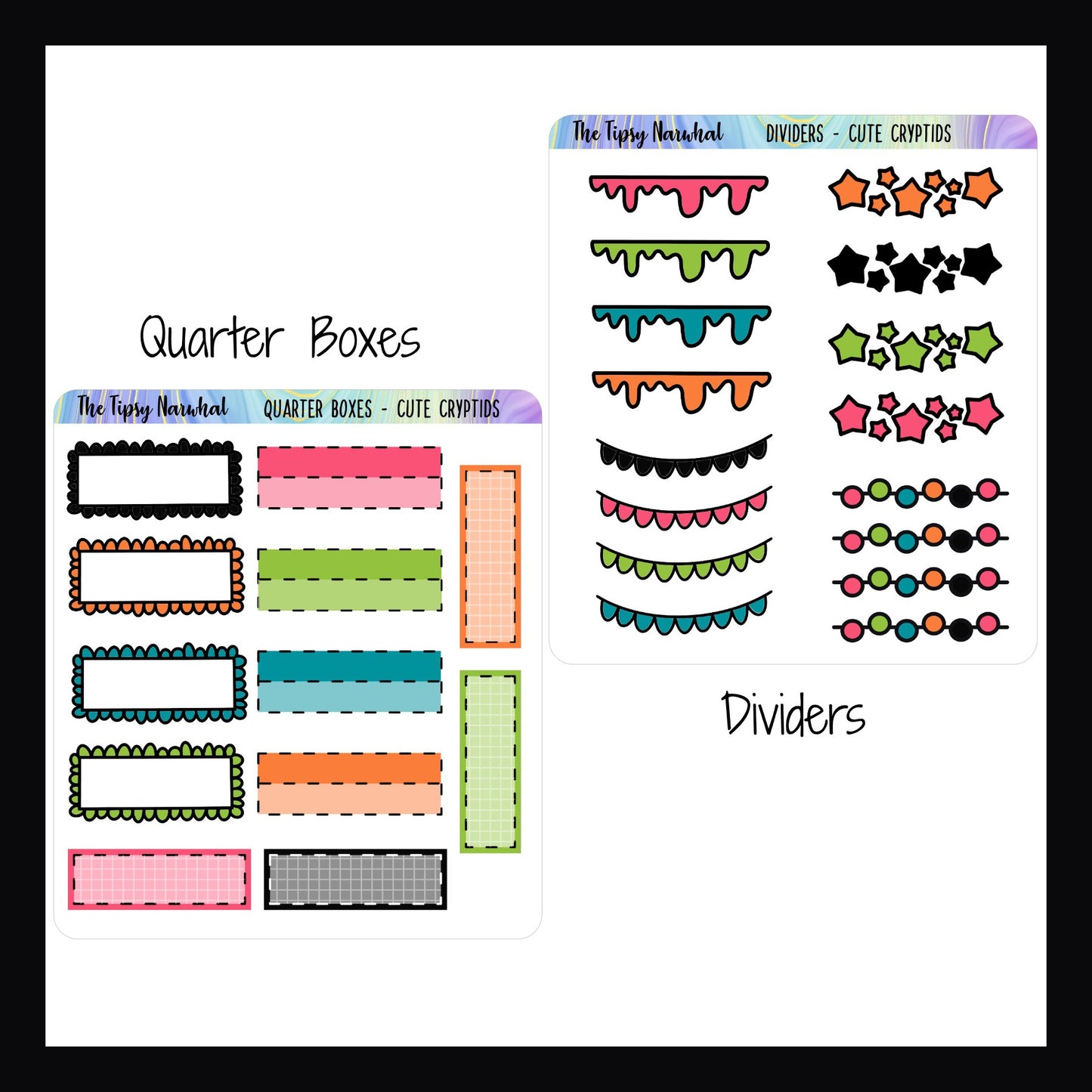 Digital Cute Cryptids Kit Matching Add-ons quarter boxes sheet and divider sheets. 