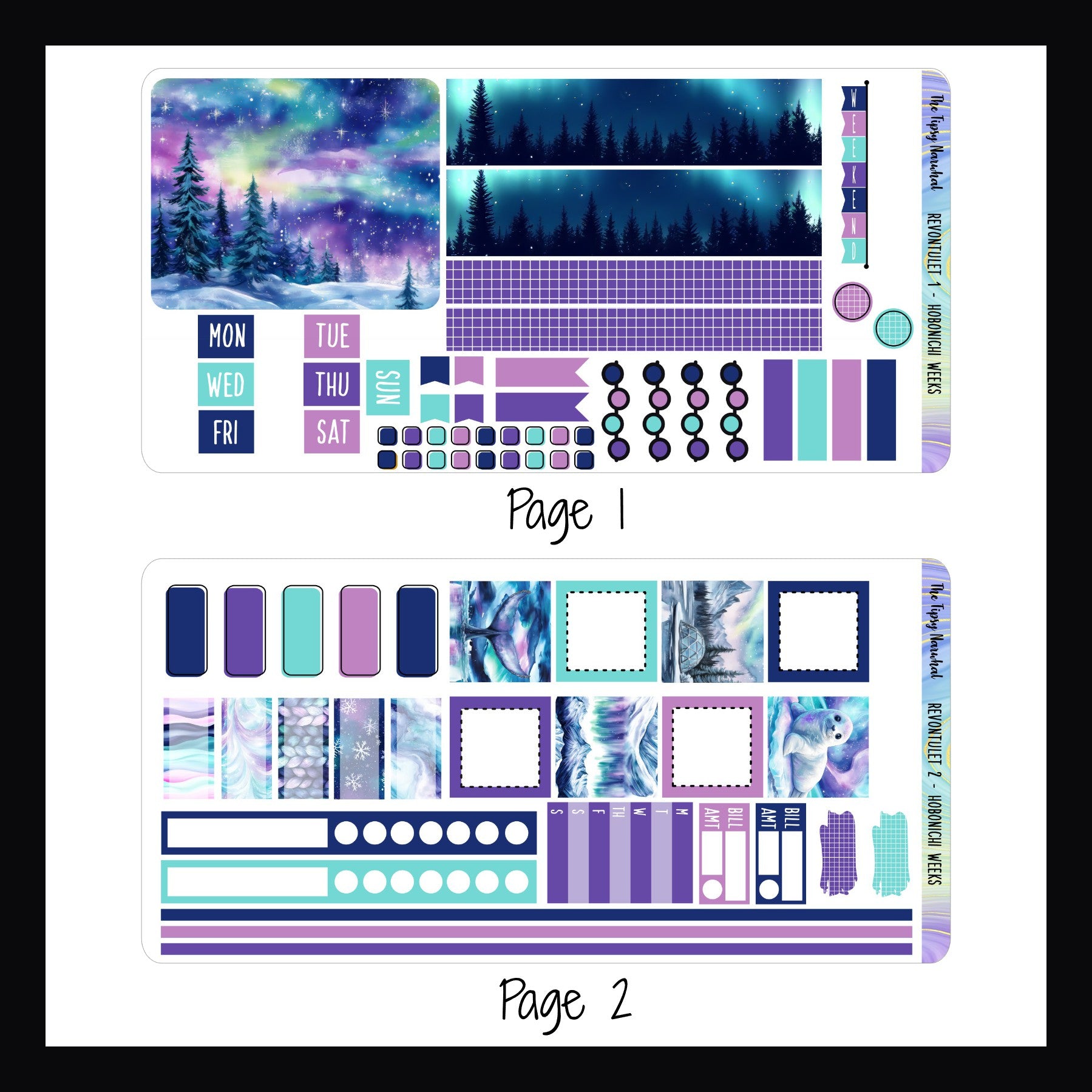 Revontulet Hobonichi Weeks Kit pages 1 and 2 shown on a white background.