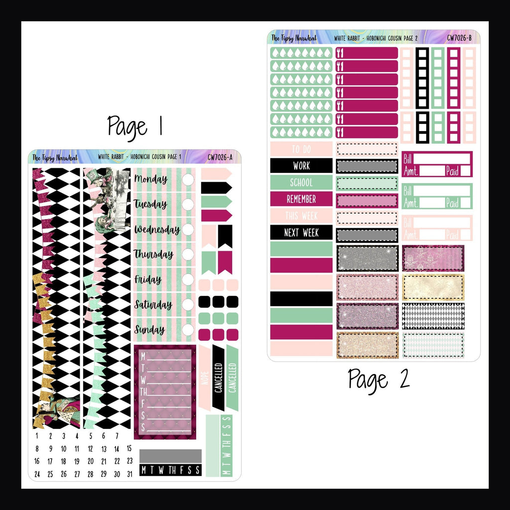 Hobonichi Cousin Sticker Kit White Rabbit pages 1 and 2 shown on a white background.