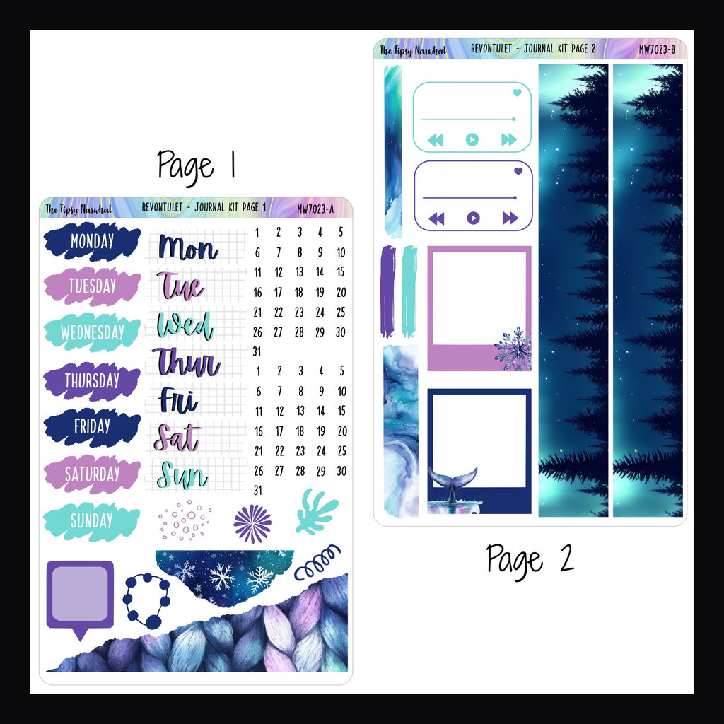 Revontulet Journal Kit pages 1 and 2 shown on a white background.