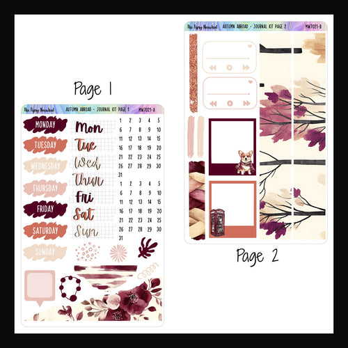 Autumn Abroad Journal kit paged 1 and 2 shown on a white background. 