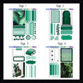Green Freestyle Minis pages 1-4. Each quarter sized sticker sheet features a full deco box and a selection of functional green stickers. 