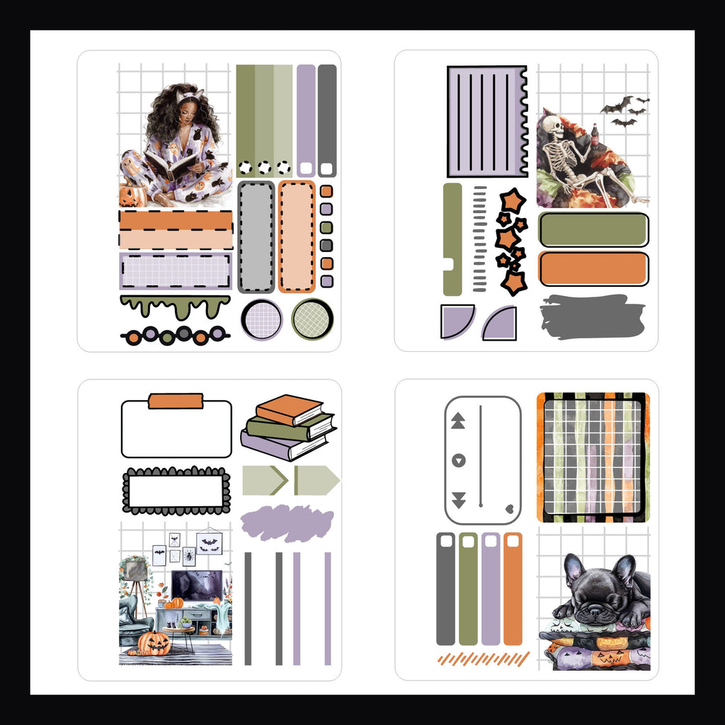 Spooky Night In Mini Sticker Book pages 1-4 shown on a white background.