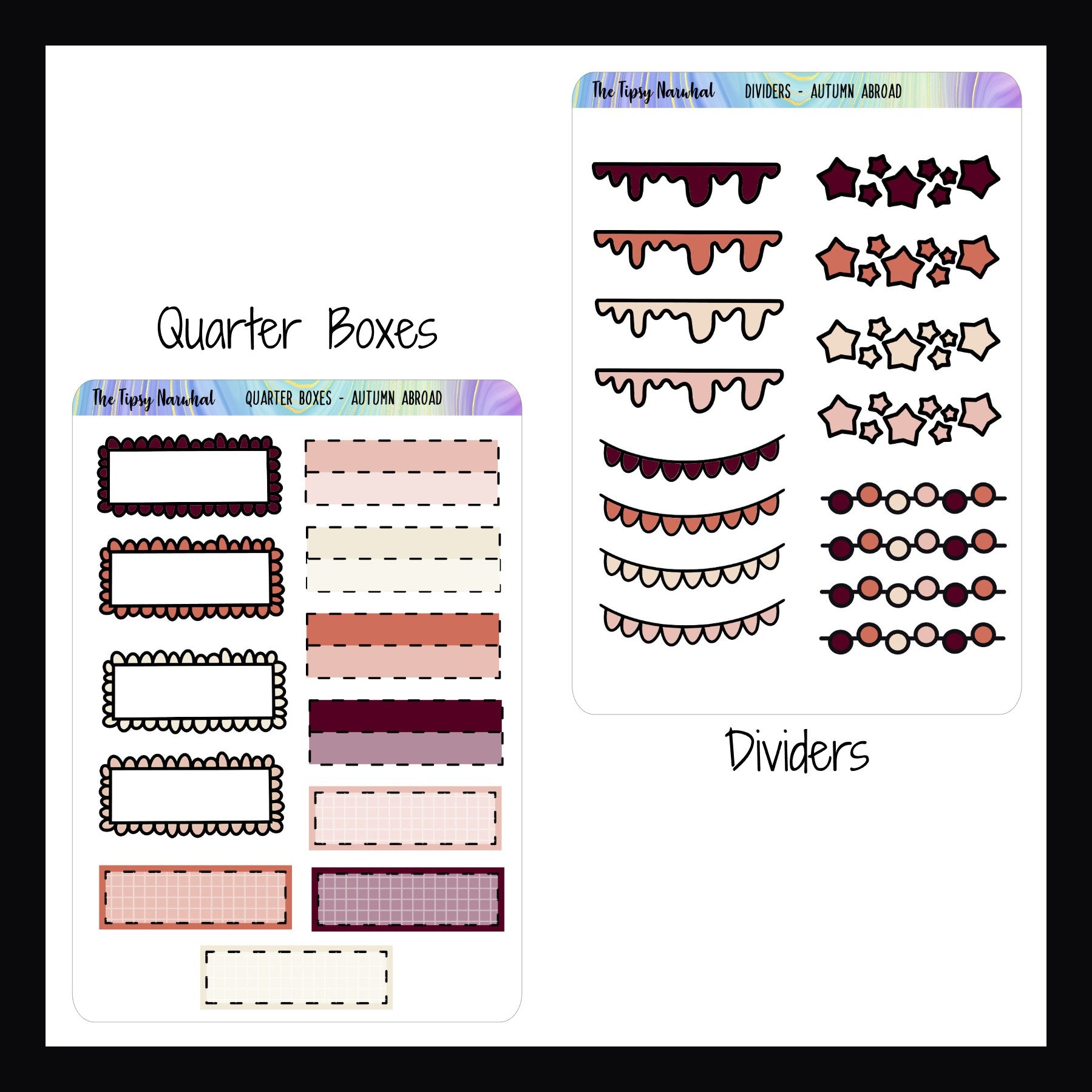 Autumn Abroad Functional Add-ons quarter boxes and divider sheets on a white background.