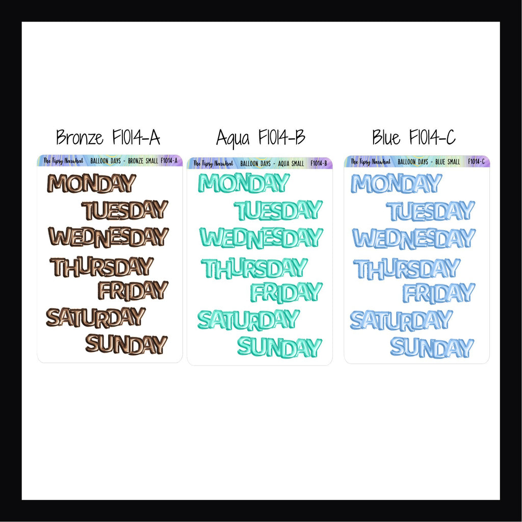 Small Daily Balloon Headers in Bronze, Aqua, and Blue