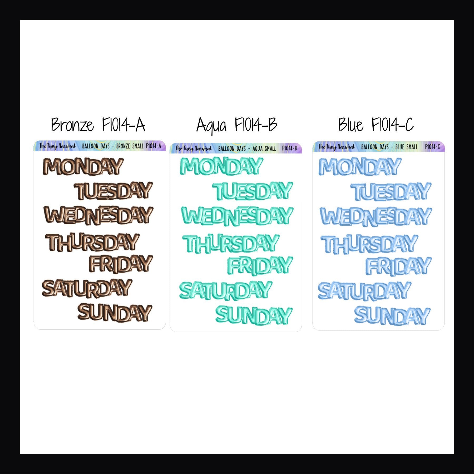 Small Daily Balloon Headers in Bronze, Aqua, and Blue