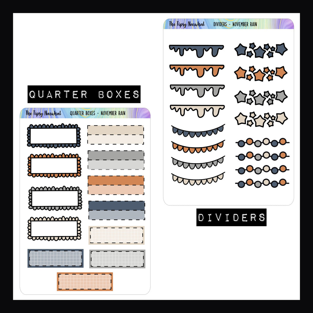 November Rain Functional Add-On Stickers Quarter Boxes and Dividers Sheets. 