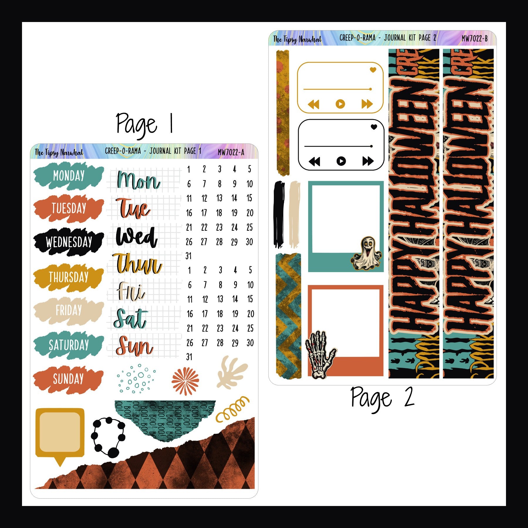 Creep-O-Rama Journal Kit pages 1 and 2 shown on a white background.