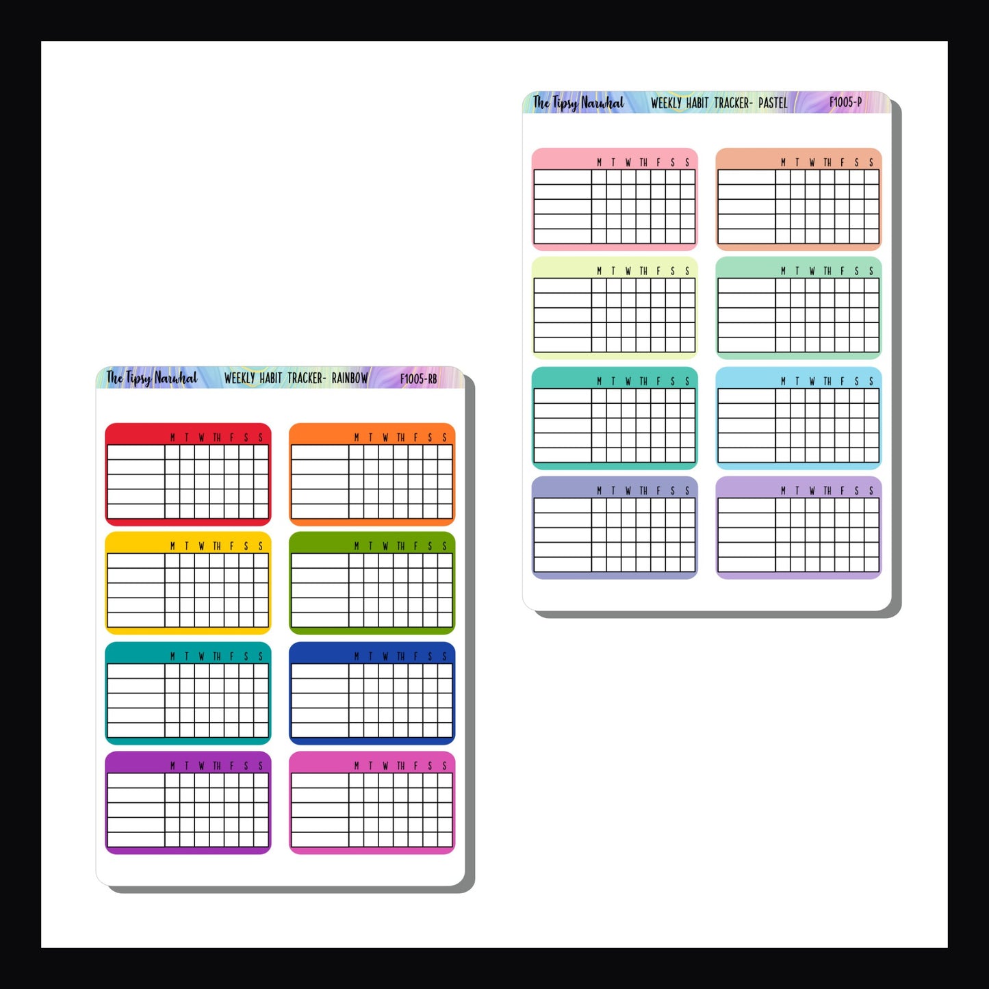 Rainbow and Pastel weekly habit tracker sticker sheets