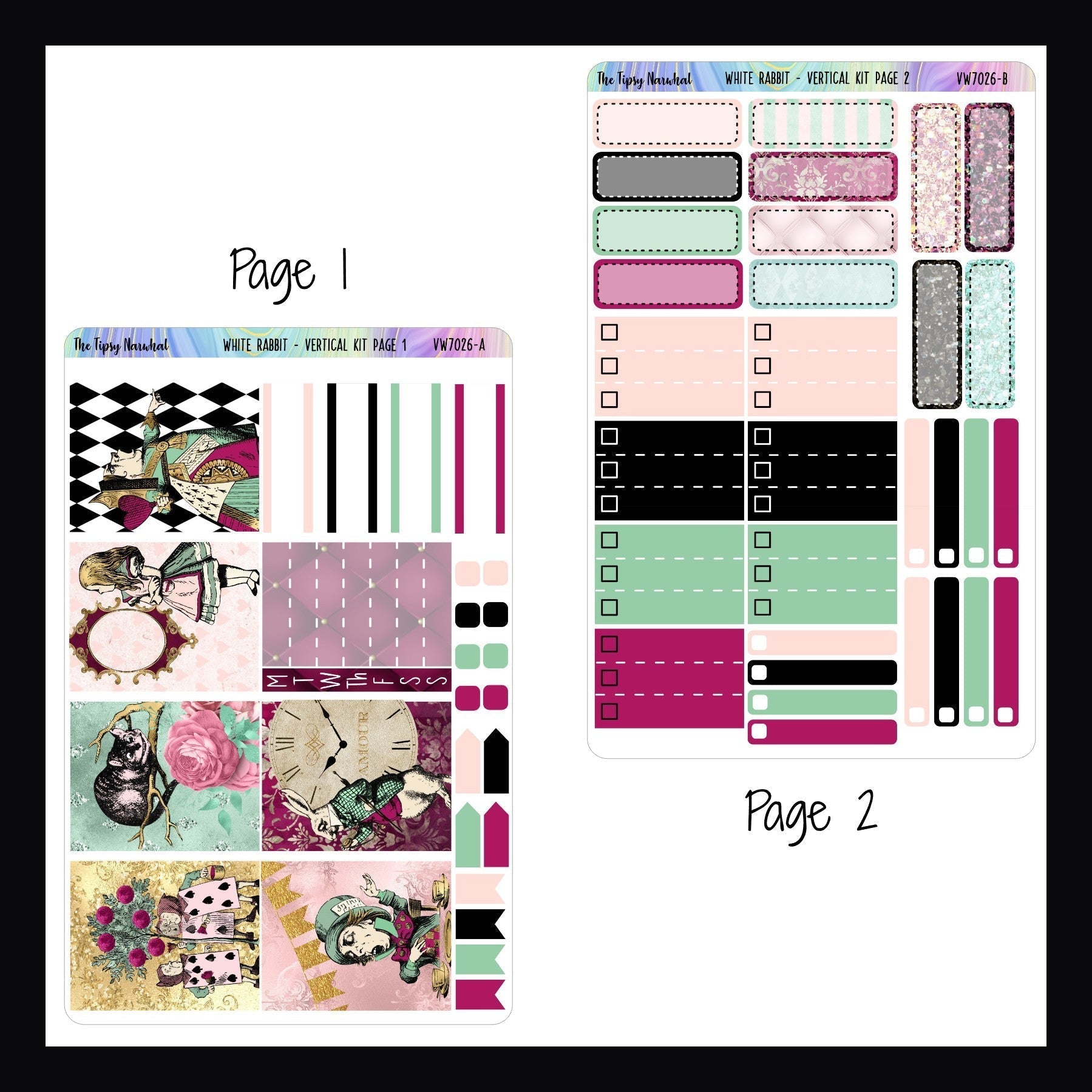 Vertical Weekly Sticker Kit - White Rabbit pages 1 and 2 shown on a white background