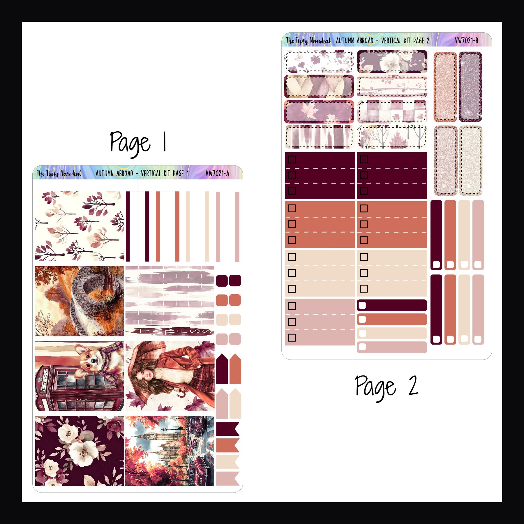 Autumn Abroad Vertical Kit pages 1 and 2 shown on a white background. 