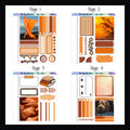 Orange Freestyle Mini sheets pages 1-4. Each page features a full sized deco box and a selection of functional stickers. 