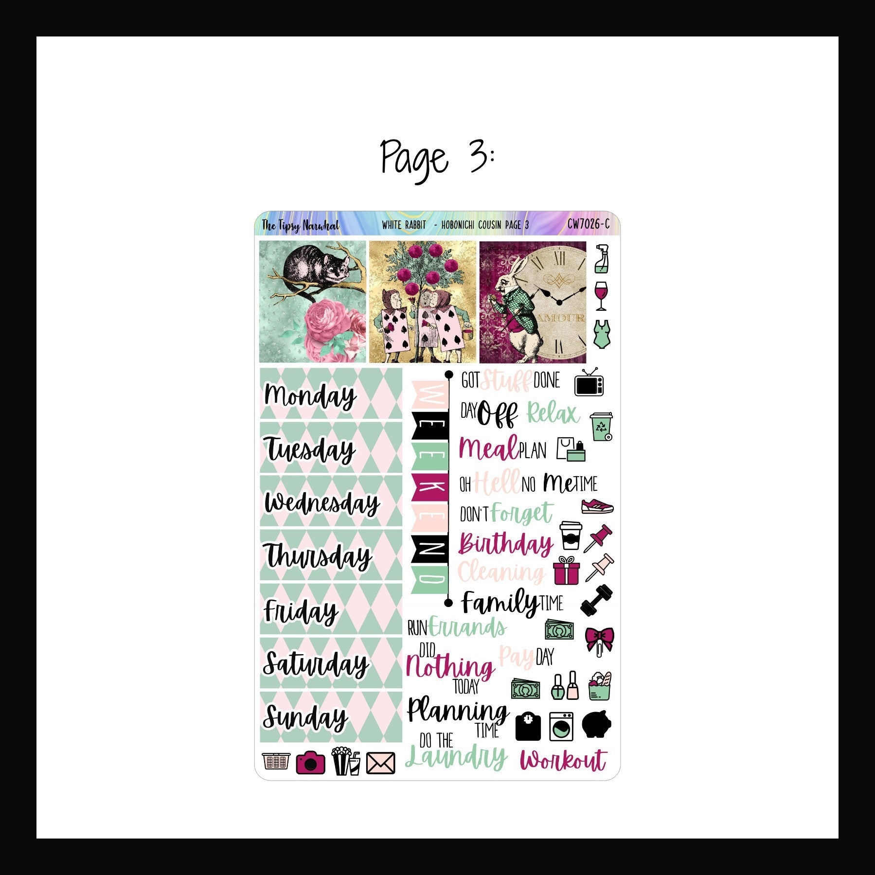 Hobonichi Cousin Sticker Kit - White Rabbit page 3 shown on a white background.