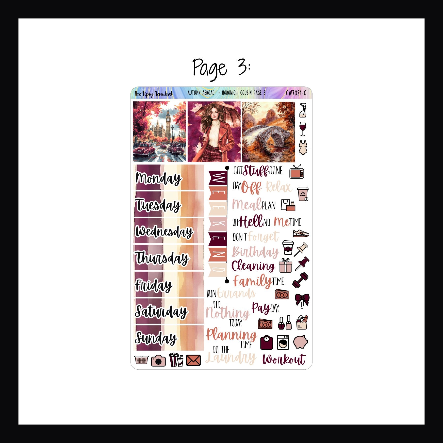 Autumn Abroad Hobonichi Cousin Kit page 3 shown on a white background.