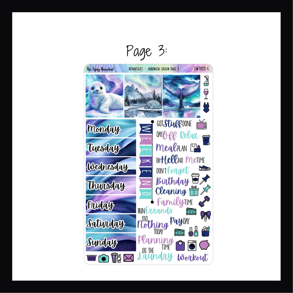 Revontulet Hobonichi Cousin Kit page  shown on a white background.