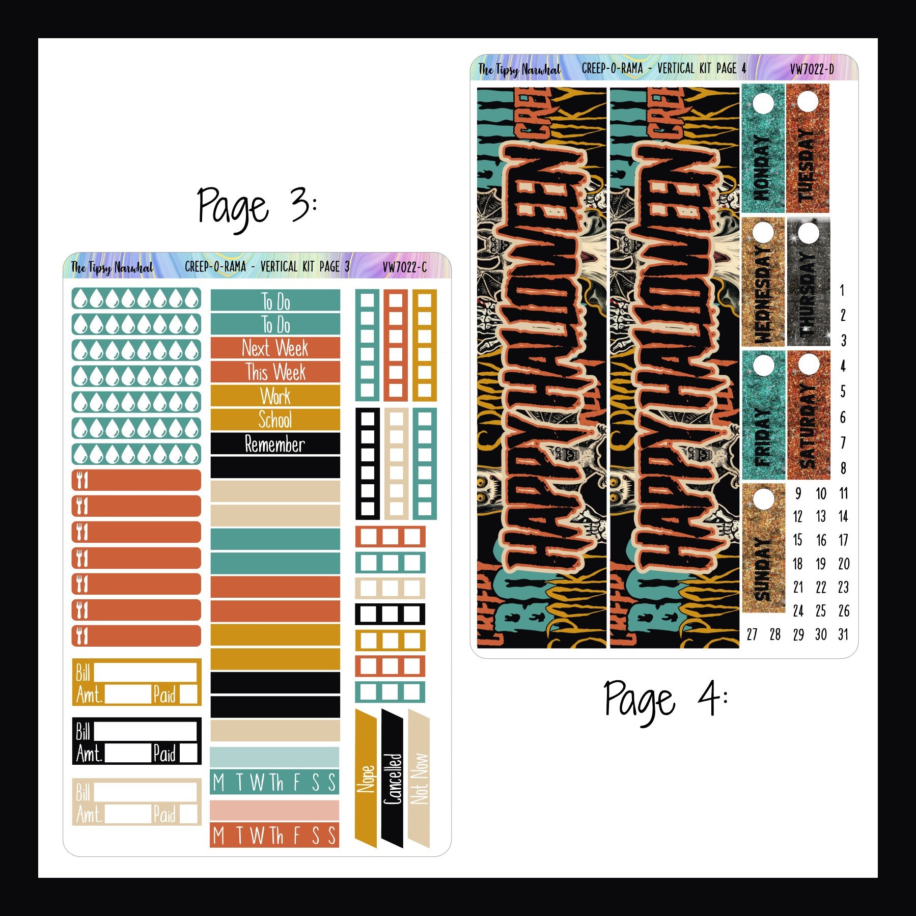 Creep-O-Rama Vertical kit pages 3 and 4 shown here on a white background.