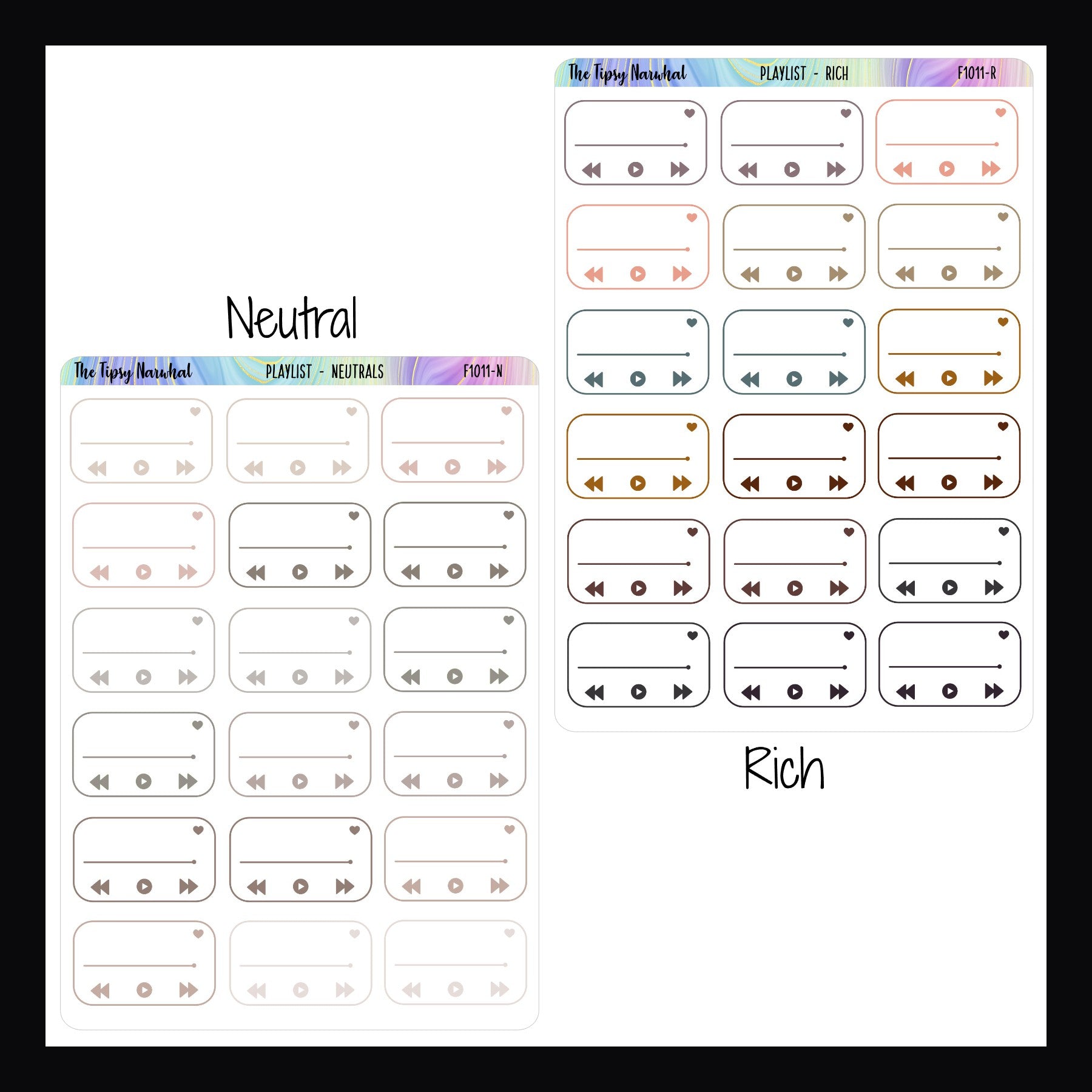 Digital Playlist Tracking Stickers in the neutral and rich color options.