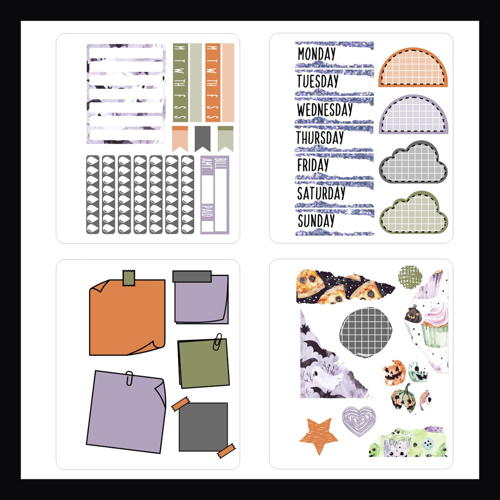 Spooky Night In Mini Sticker Book pages 4-8 shown on a white background.