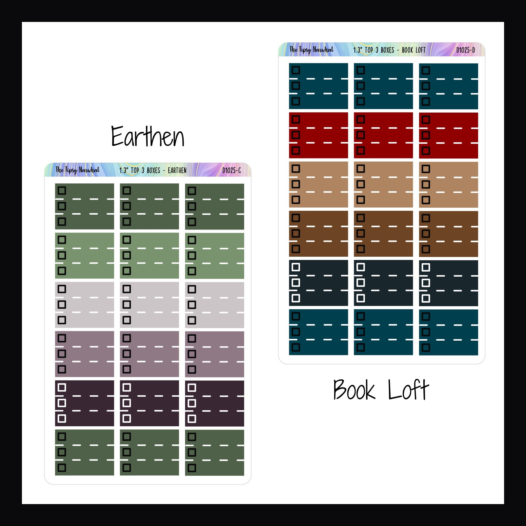 Functional Stickers - 1.3 inch Top 3, earthen and book loft variants shown