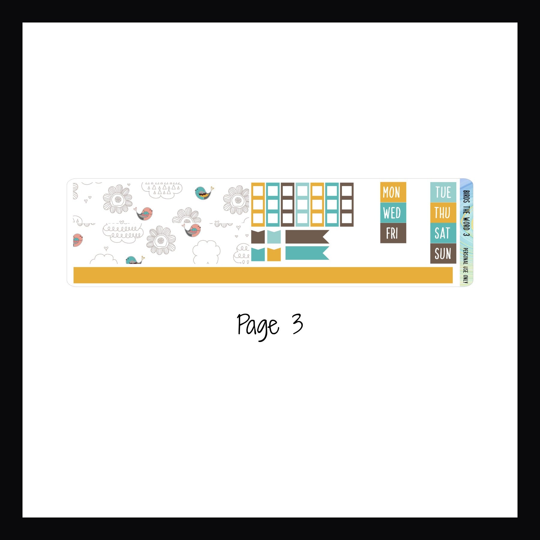 Birds the Word Hobonichi Weeks Kit page 3 features date covers, checklists, and washi strips. 