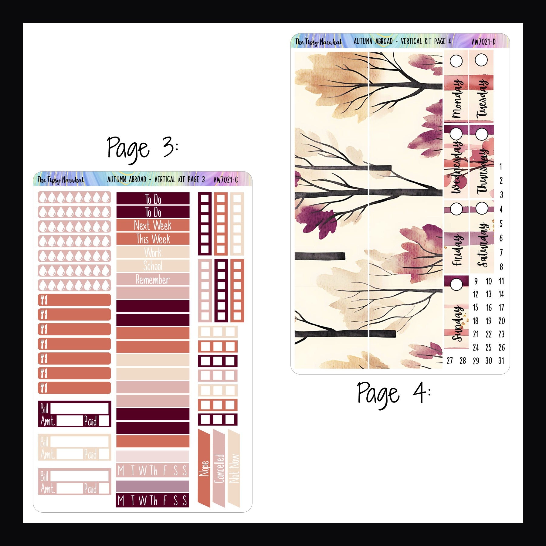 Autumn Abroad Vertical Kit pages 3 and 4 shown on a white background.