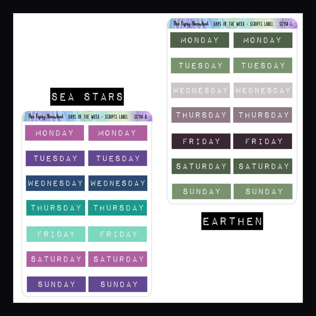 Days of the Week Embossed Label - Script Stickers