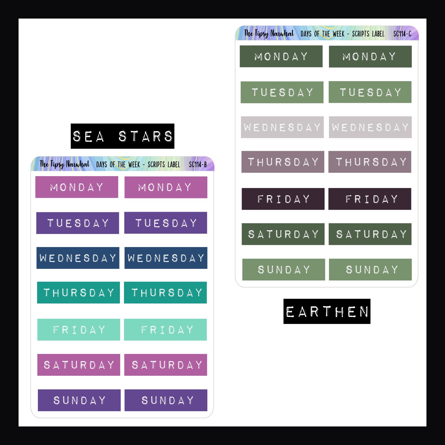 Days of the Week Embossed Label - Script Stickers