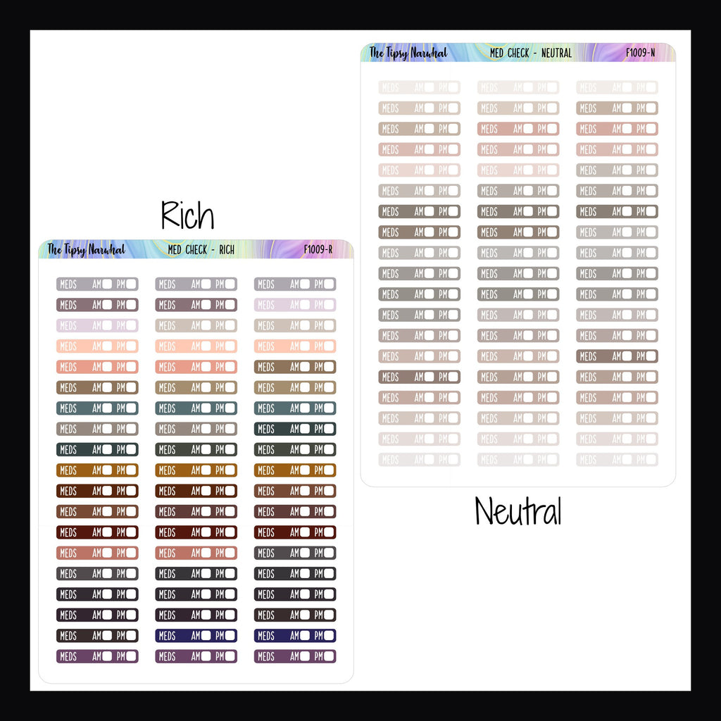 Digital Med Check Stickers in the rich and neutral color palettes