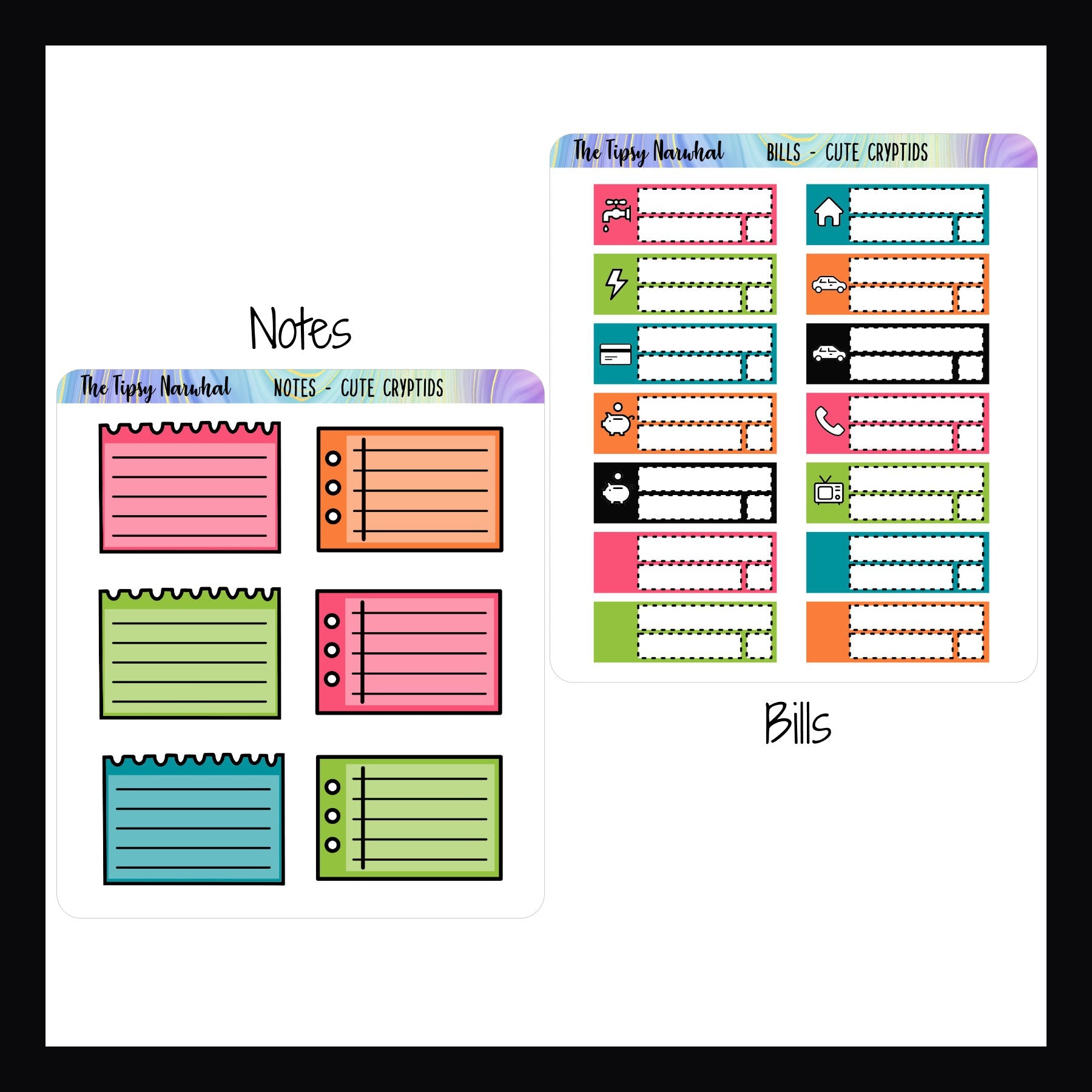 Cute Cryptids Kit Matching Functionals notes and bills sheets