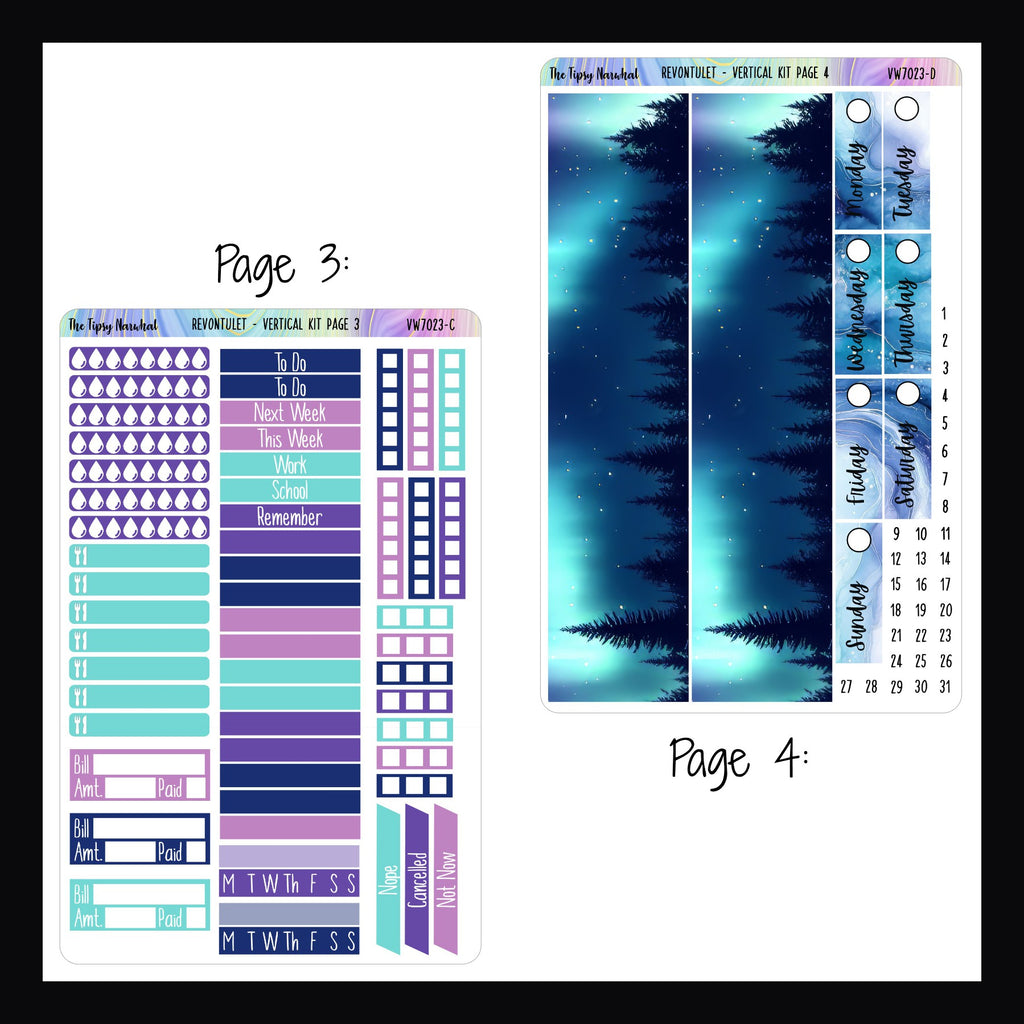 Revontulet Vertical Weekly Kit pages 3 and 4, shown on a white background.