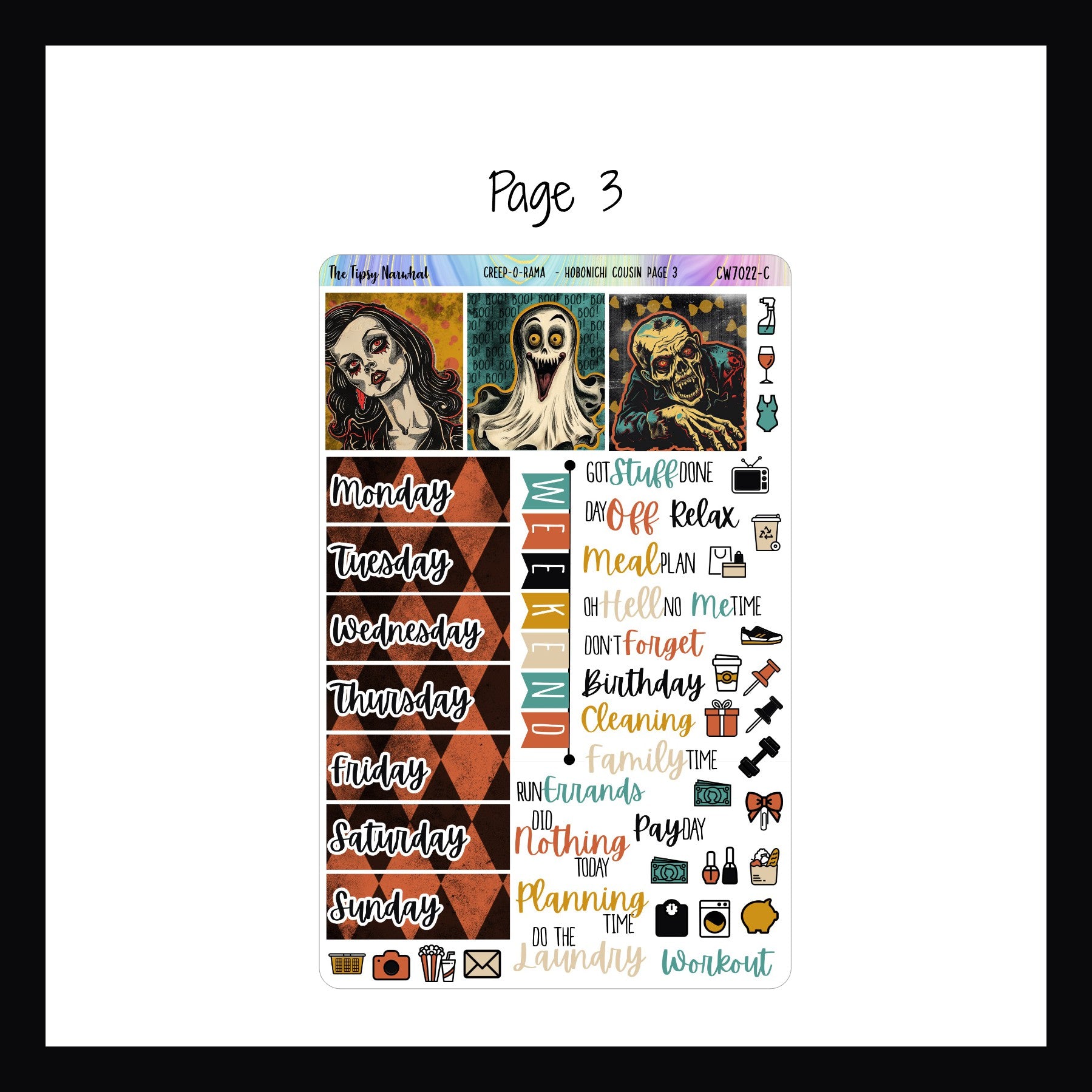 Creep-O-Rama Hobonichi Cousin Kit page 3 shown on white background.