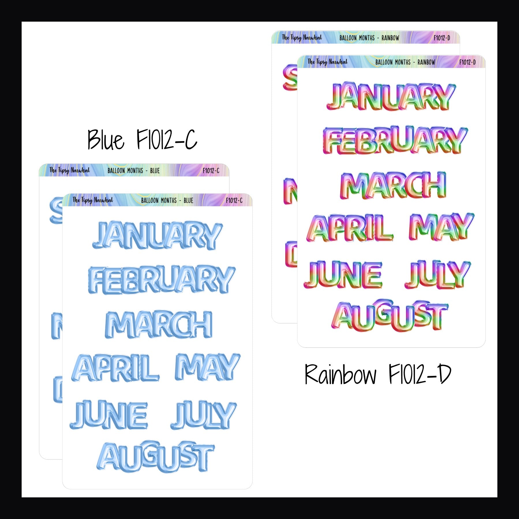 Large Monthly Balloon Headers in Blue and Rainbow