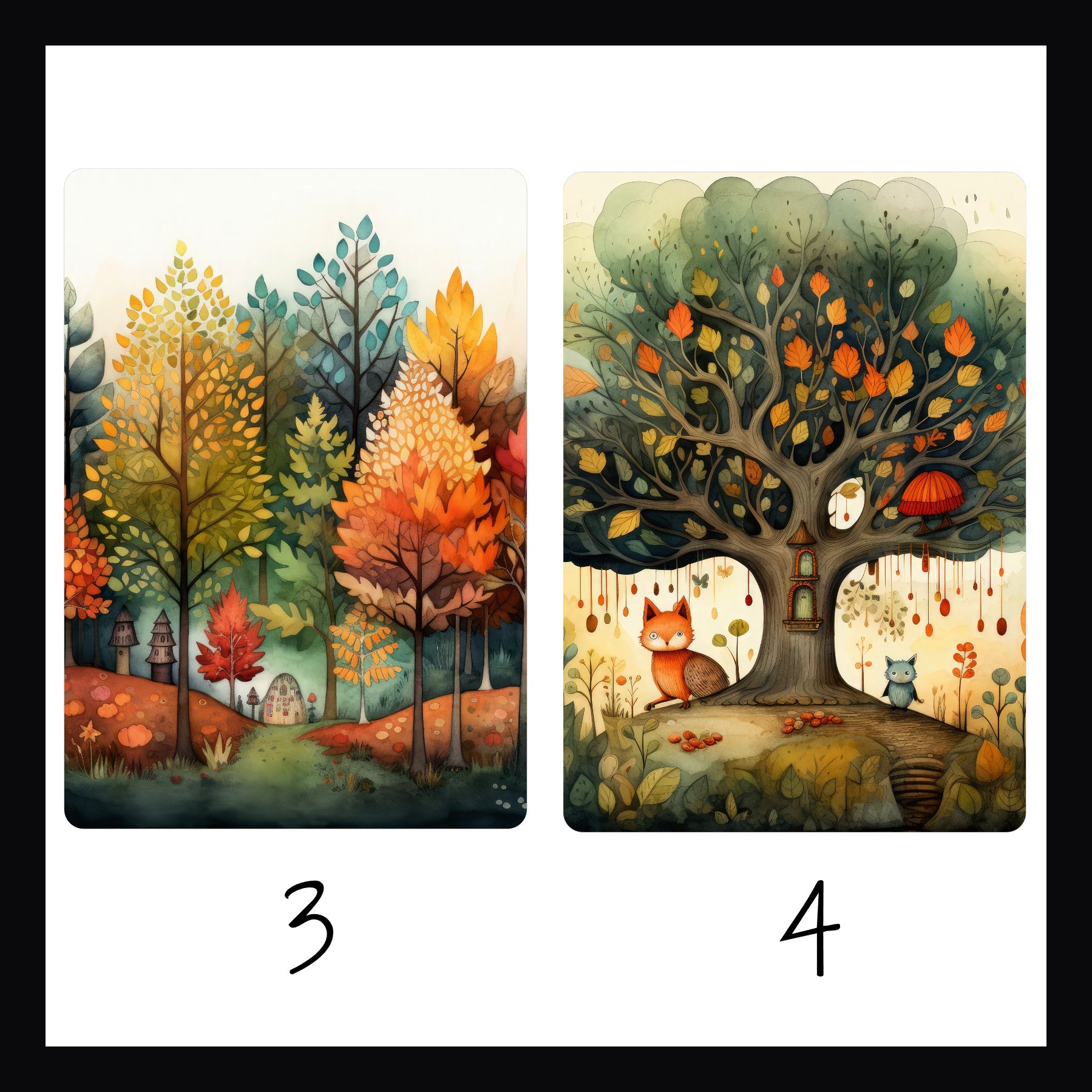 Whimsical Autumn Kindle Inserts Designs 3 and 4 on a white background. 