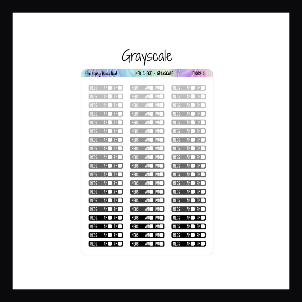 Digital Med Check Stickers in the grayscale color palette